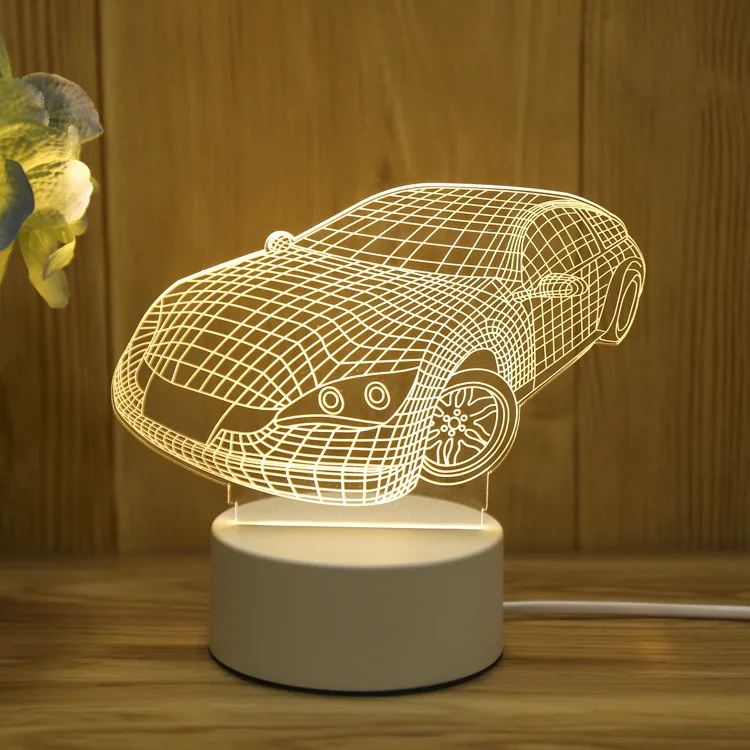 Custom Christmas Gift Motif 3D Color Printing Design Acrylic Material Board LED Night Light with Wooden Base