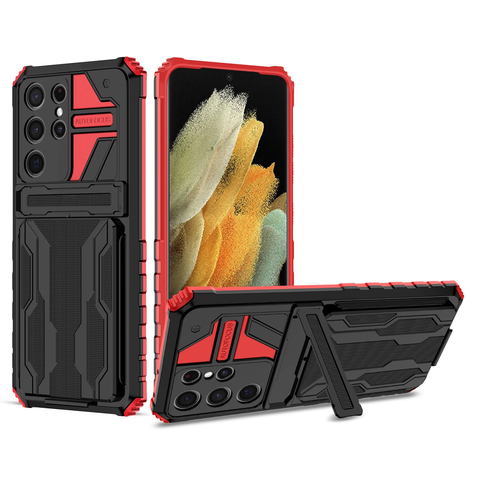Card Holder insert Card Slot Wallet Bracket Phone Case Shockproof Anti-fall Back Cover For Samsung Galaxy S21 Ultra Plus Case