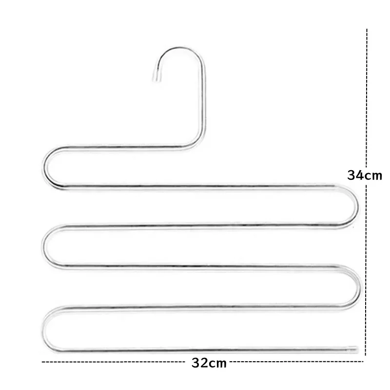 Space Saving Stainless Steel  5 Layers S Type  Closet Storage Organizer for Pants Jeans Scarf Towels Hanging Hanger Pants Metal