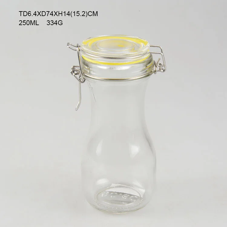 New Design 8oz 16oz 35oz Glass Bottle With Metal Clip for Water Milk Juice