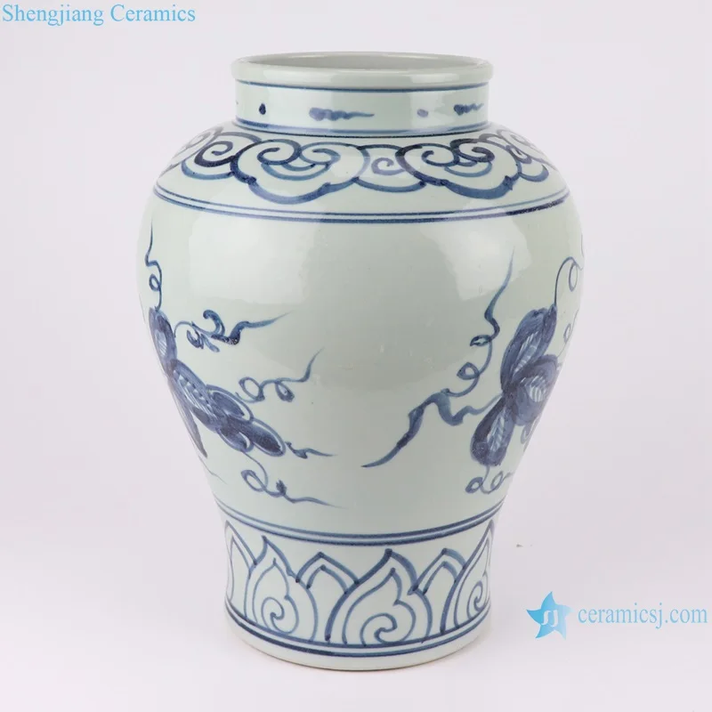 RZSX55 Blue and White Porcelain Grape Design Ceramic Flower Pot Porcelain Tabletop Vases