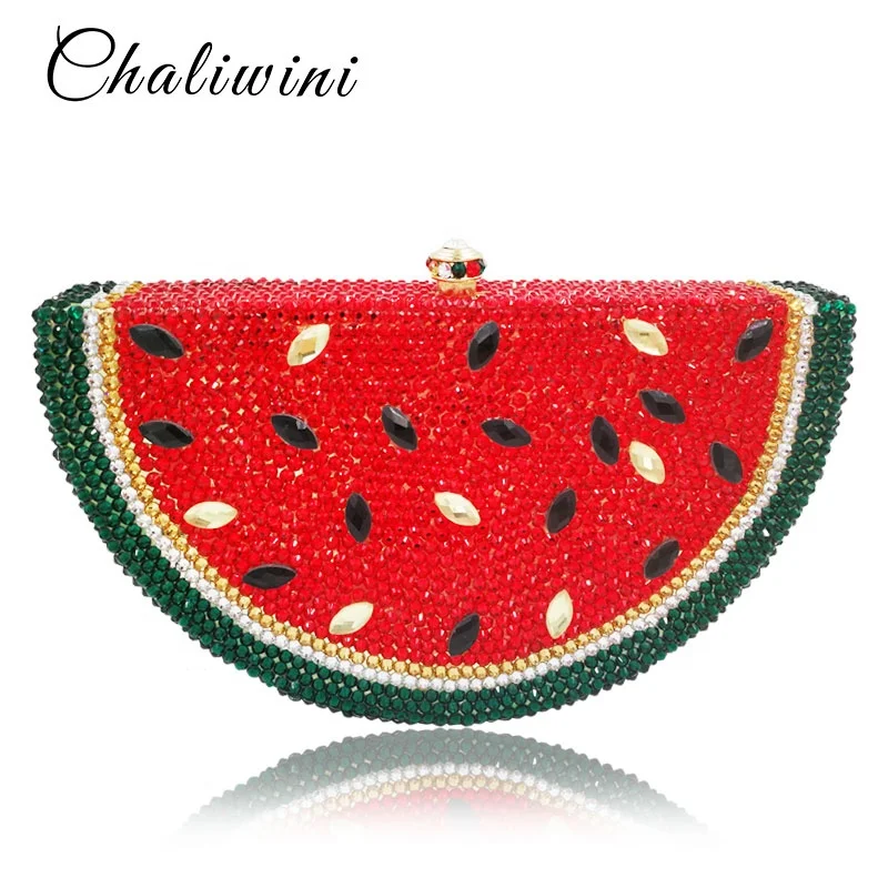 Special top design Bridal wedding party Red Purses women evening diamonds fruit Watermelon slice Clutches Crystal Bag