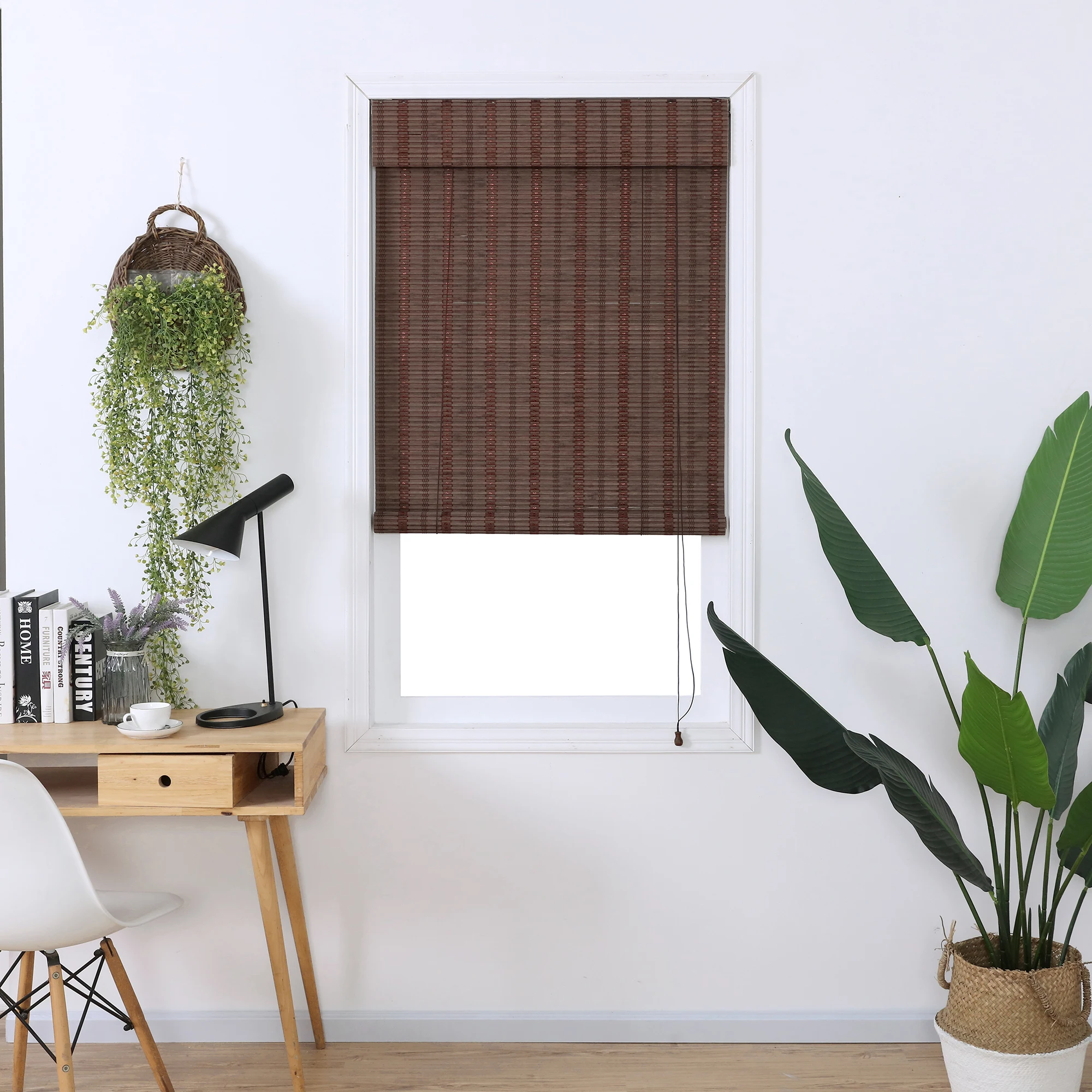 Window Sunscreen shutter Fabric Horizontal Slat Bamboo Roller Roll Up Blinds