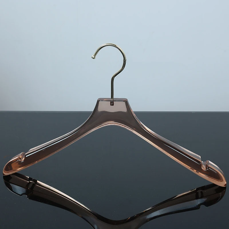 Manufacture wholesale silver or gold metal hook custom logo crystal clear acrylic clothes hanger for women