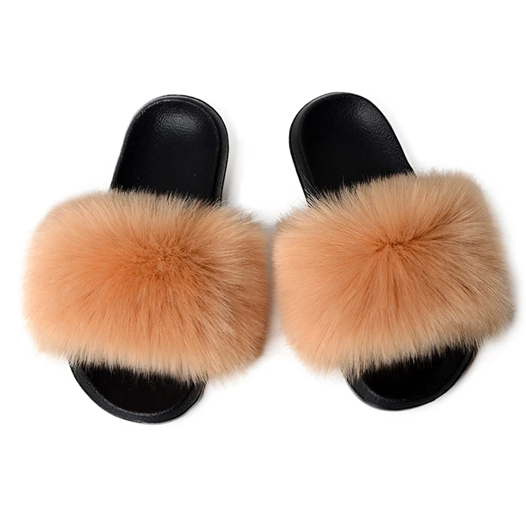 
Wholesale Faux Fur Slides Women Fur Slippers Furry Raccoon Sandals Fake Fox Fur Flip Flops Home Fuzzy Casual Plush Shoes 