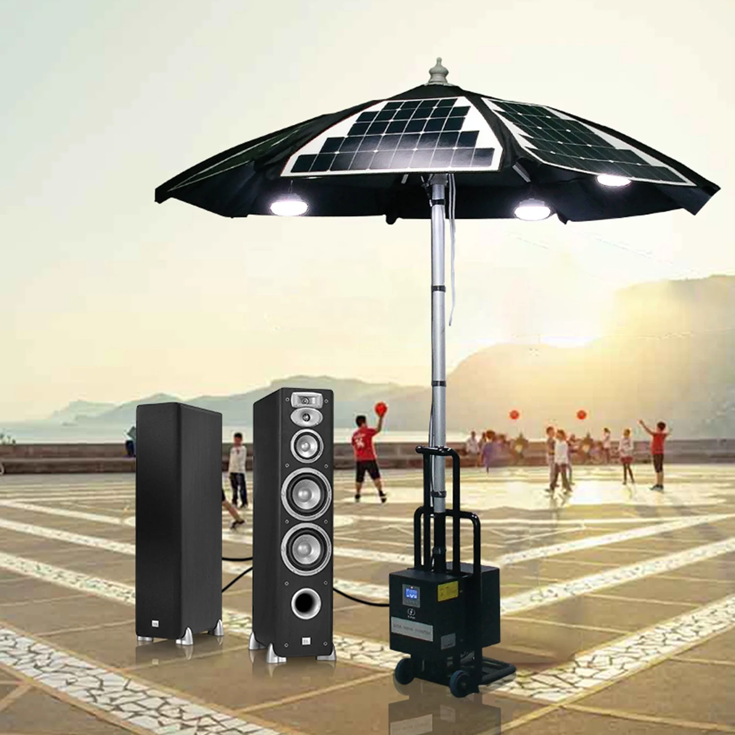 New arrival big power 462W solar power umbrella with 2000W.H portable solar power system for outdoor