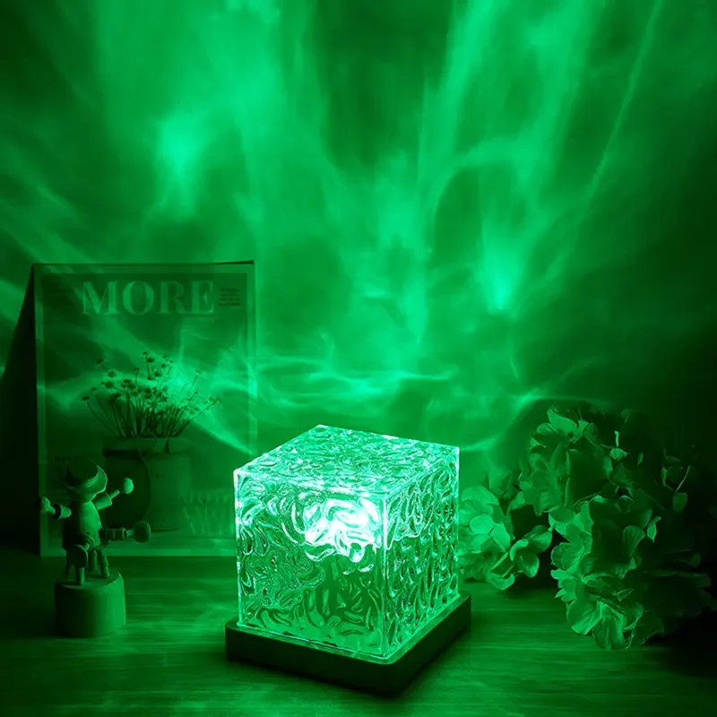 RGB Dynamic Water Ripple Atmosphere Lamp USB Cable 16 Colors LED Rechargeable Crystal table Lamp with Remote Controller