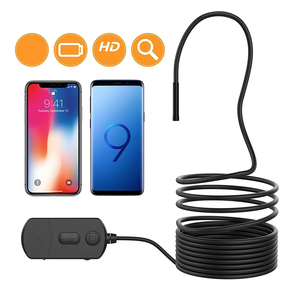 Эндоскопическая Инспекционная камера с подсветкой для iPhone, Android, Wi-Fi, канализационная камера, змея для труб, оптоволоконный механический инженер PQ301