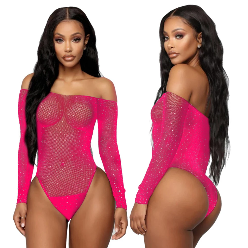Dropshipping Sexy Ladies Lingerie Custom Rhinestone Lingerie Hot Transparent Erotic Bodysuit Sequin Fishnet Lingerie Women