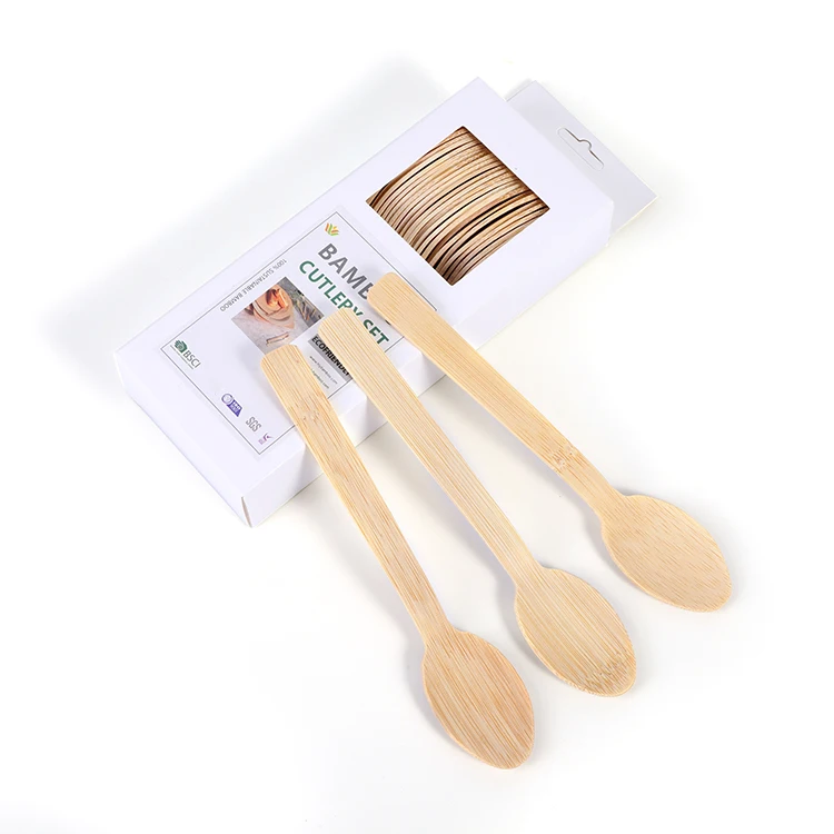 The Kitchen Disposable Bamboo Wooden Cosmetic Chinese Long Handle Soup Spoon