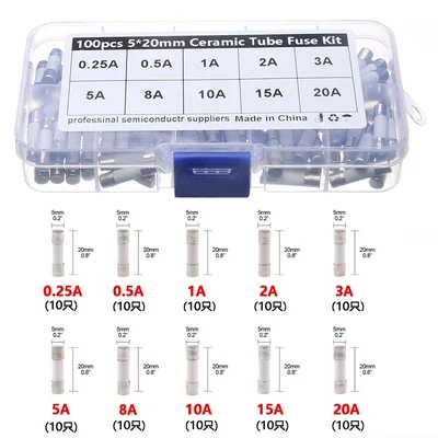 Wholesale - 100PCS diameter length (5x20mm) 0.25A/1A/2A/3A/5/8/10/15/20A/quick-break ceramic fuse tube 250V