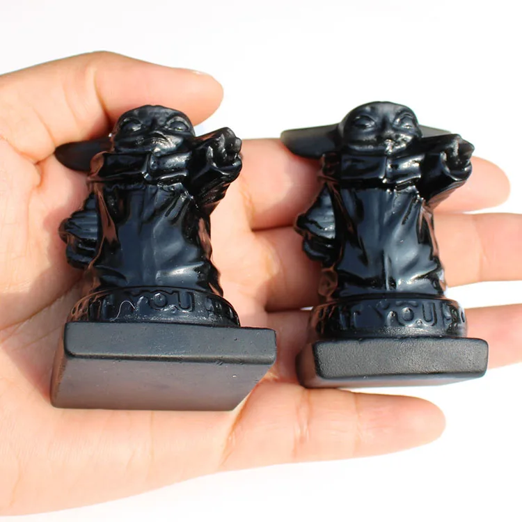 Hand carved Natural Black Obsidian Statue Baby Yoda Crafts Product