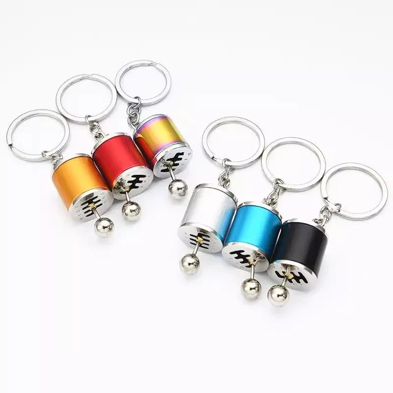 Metal 6 speed gear shift keychain zinc alloy car modification keychain gear shift head keyring freely shifted
