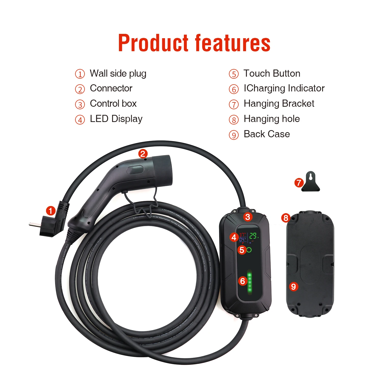 Оптовая продажа 32a портативный ev зарядное устройство Регулируемый 13A/16A/20A/32A 1 Фаза 3 фазы Электрический автомобильное с экран дисплея