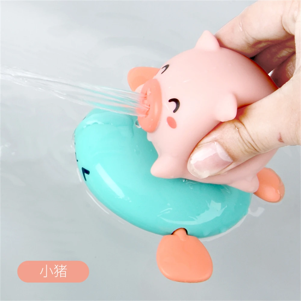 Children Bathroom Shower Play Spray Water Clockwork Pull Wire Animal Wind Up Pig Swimming Floating Bathtub Toy For Toddler