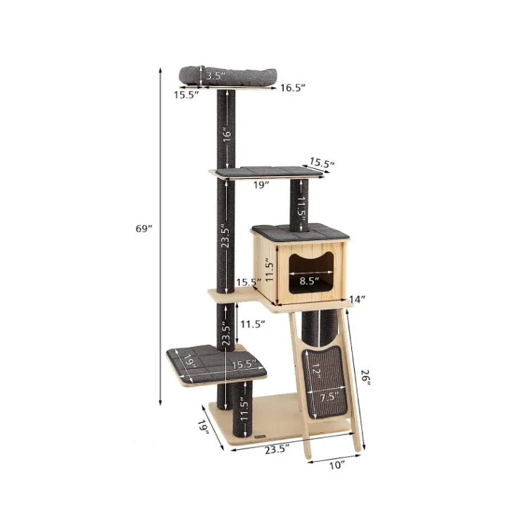 Natural Pet Sisal Climbing Scratcher Wood Condo Furniture Scratching Post Cat Tree Tower Pet Supplies