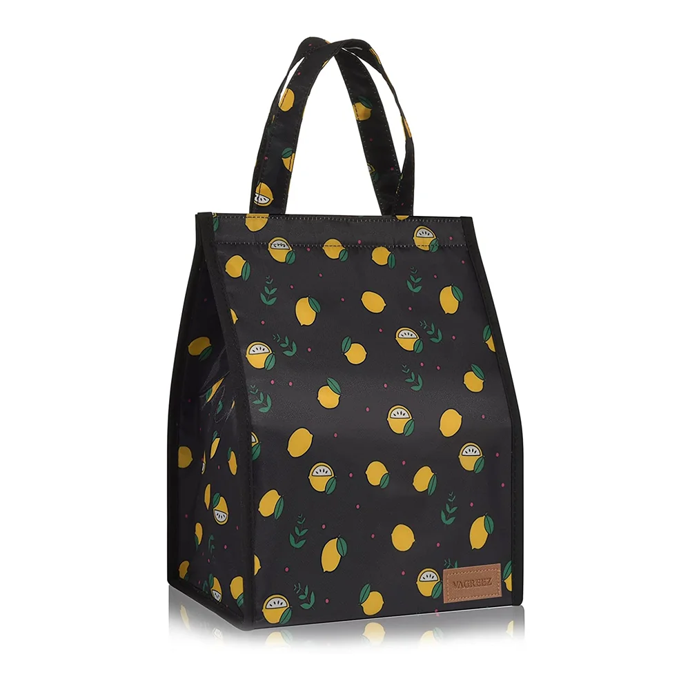 Lunch Bag, Insulated Lunch Bag Large Waterproof Adult Lunch Tote Bag For Women Men, Black Lemon