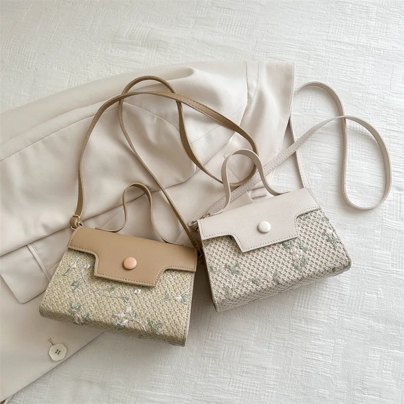 Rattan Straw Bag Fashion Woven Handmade Braid Crossbody Bag Large Capacity Messenger Bag Summer Beach