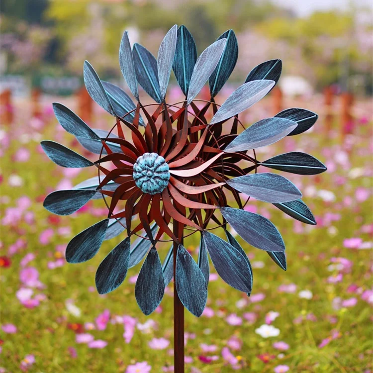 Hourpark wind spinner vertical yard flower copper outdoor blue metal wind spinners