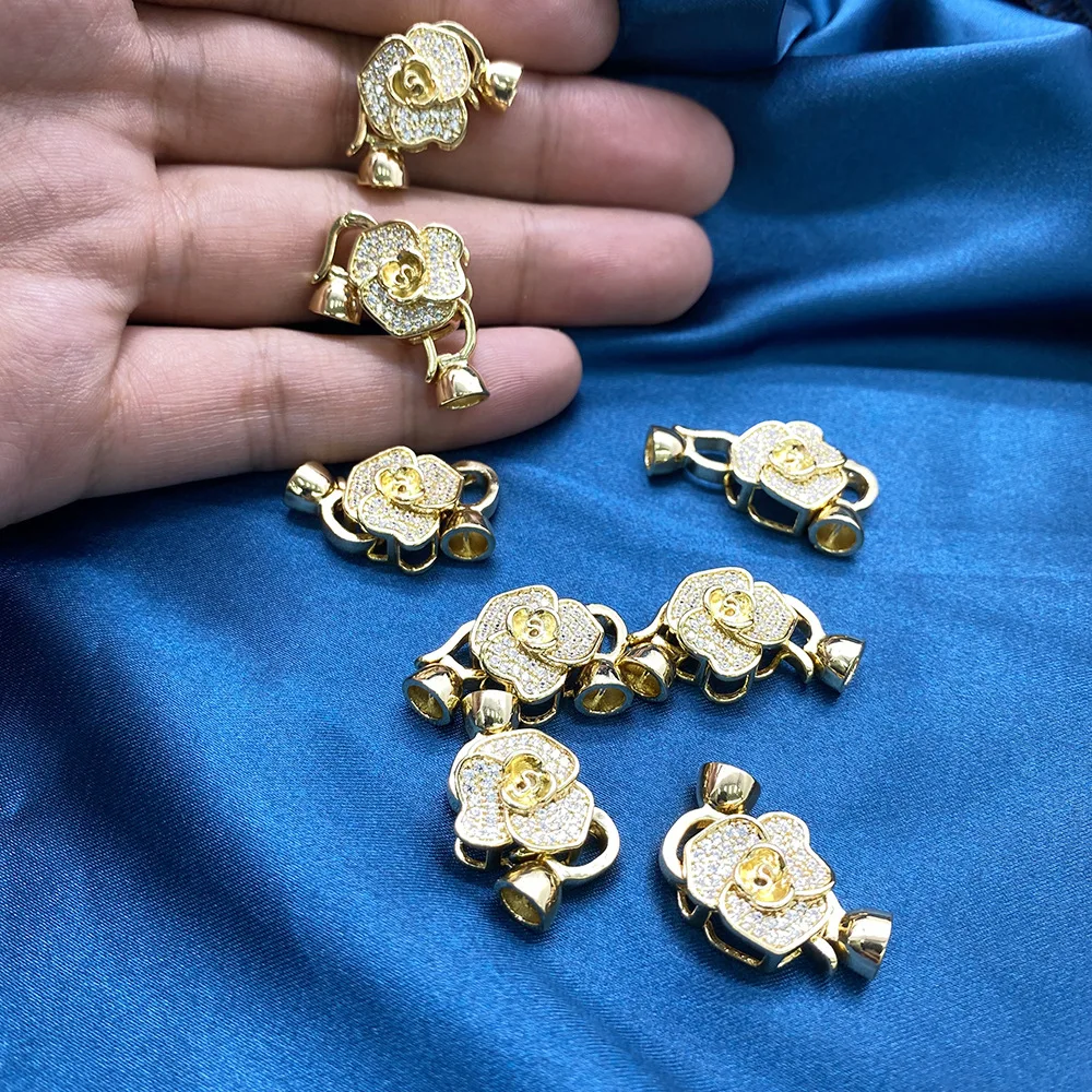Rose-Shaped Brass Zircon Bow Connector Clasp for DIY Jewelry Making - Elegant and Durable