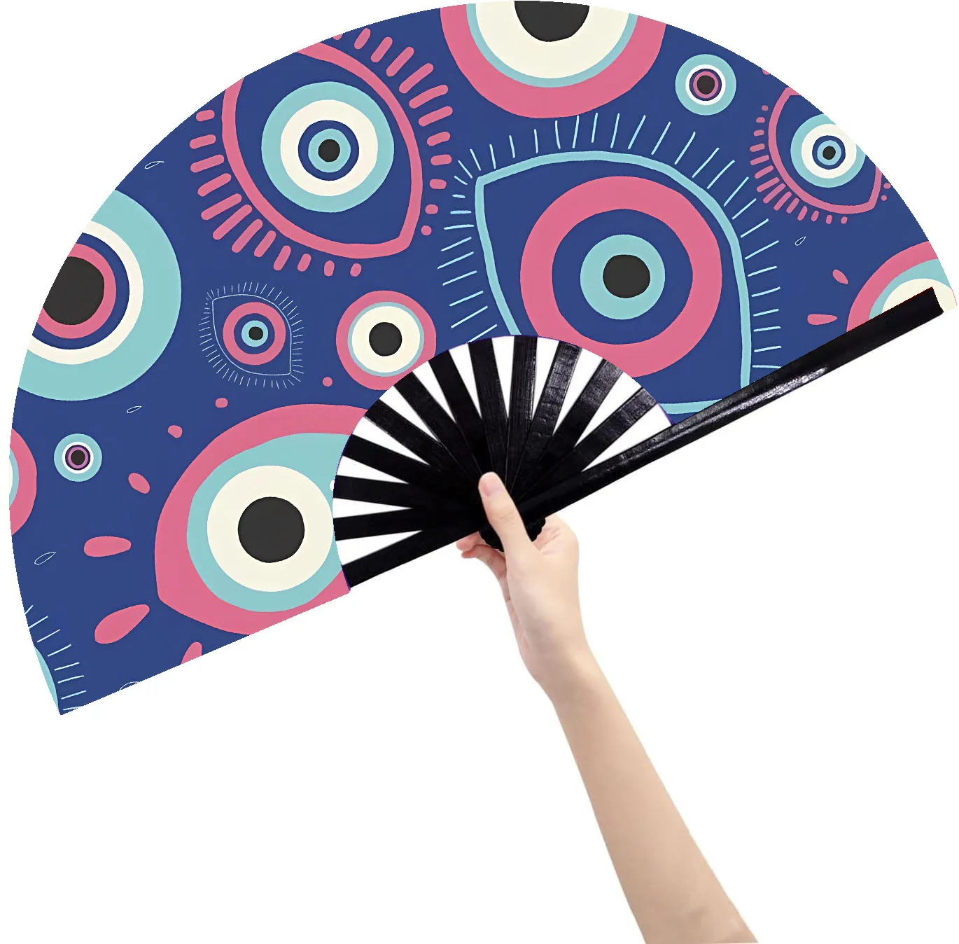 Promotional Hand Fan Black Fan Ribs Fabric Customized Big Hand Fan With Printing Logo