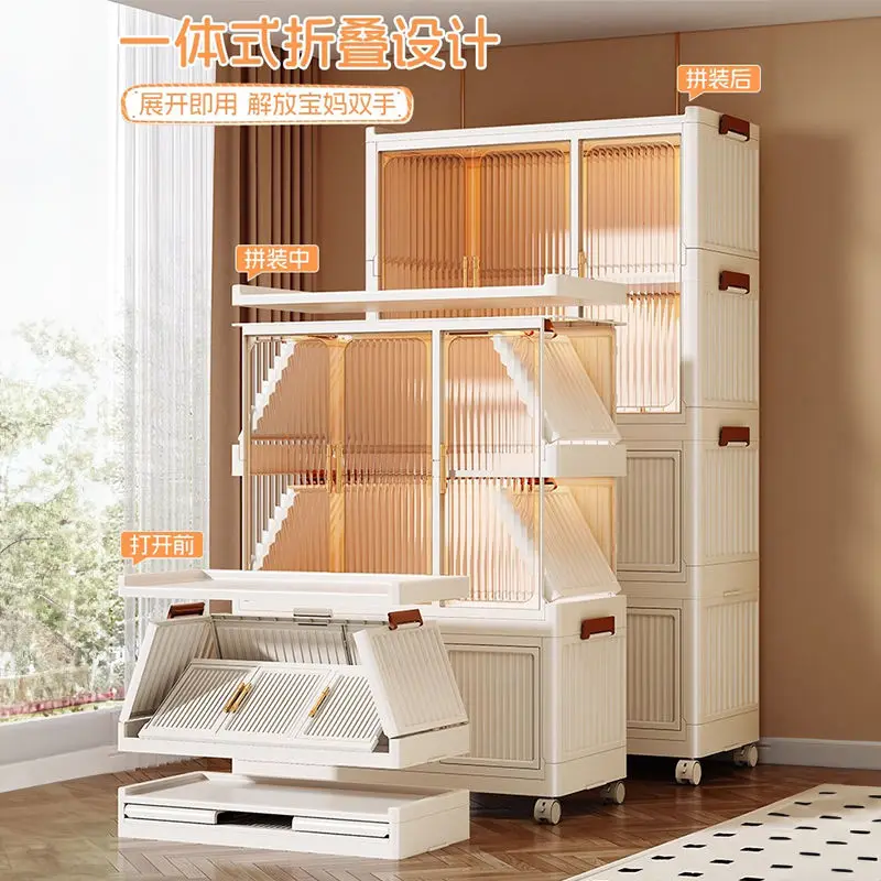 Custom Mobile Storage Cabinet Organizer Moderne Bedroom Foldable Plastic Portable Baby Clothes Wardrobes With Wheels