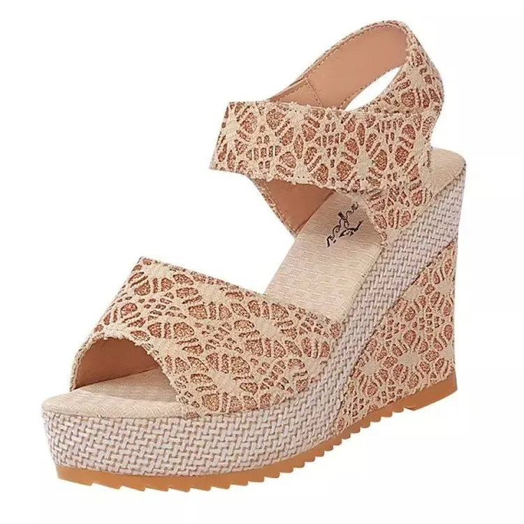 New summer ladies high heel shoes women wedge heel sandals, fish-toe magic tape sandals female heel shoes