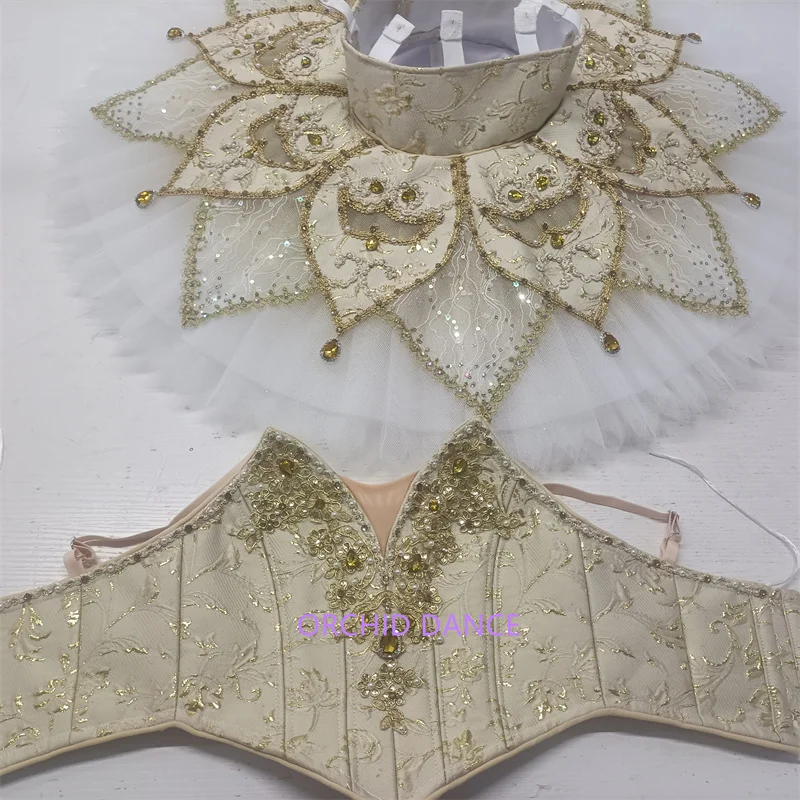 Professional 2 pieces 12 Layers White Gold Platter Tutu Girls Classical Pancake Tutu YAGP Nutcracker Ballet Tutus Costumes