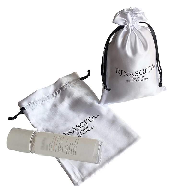 White Custom Size Silk Drawstring Hair Shampoo Storage Bags Satin Hair masks Pouches