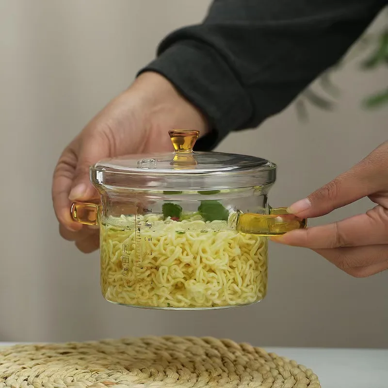 Customized Handmade 450ML Glass Soup Pot Cooking Pot With Handles Heat Resistant Kitchen Cooking Tool Glass Cookware