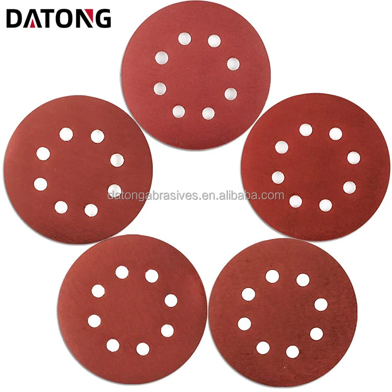 Customized Abrasives disc red sanding disc 125mm 5inch with 8 holes grit 180 sandpaper aluminum oxide red sand disc pad