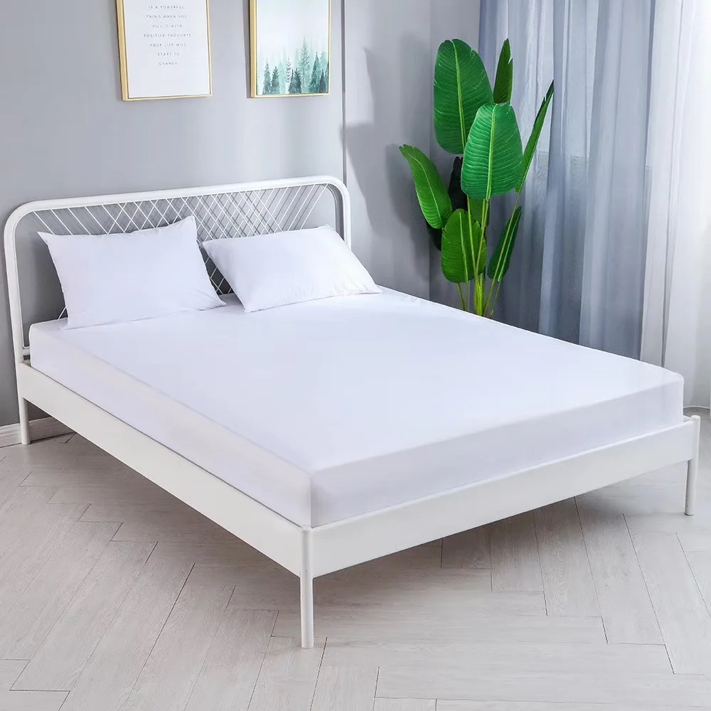 
Double Fitted Sheet Mattress Polyester Waterproof Queen King Soft Plain White Bulk Bed Sheet 