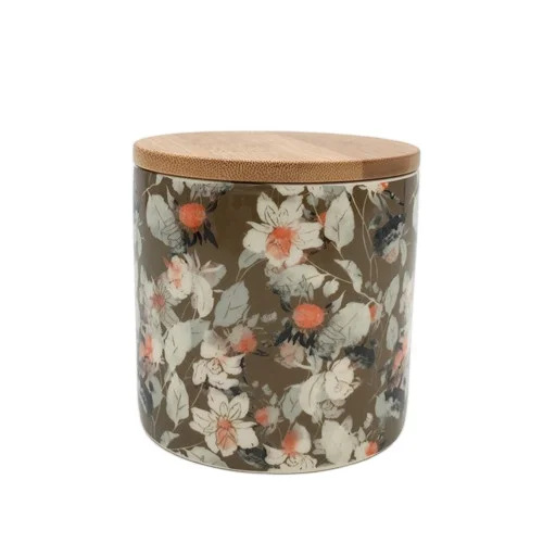 Decoration handmade ceramic canister with lid and rubber seals