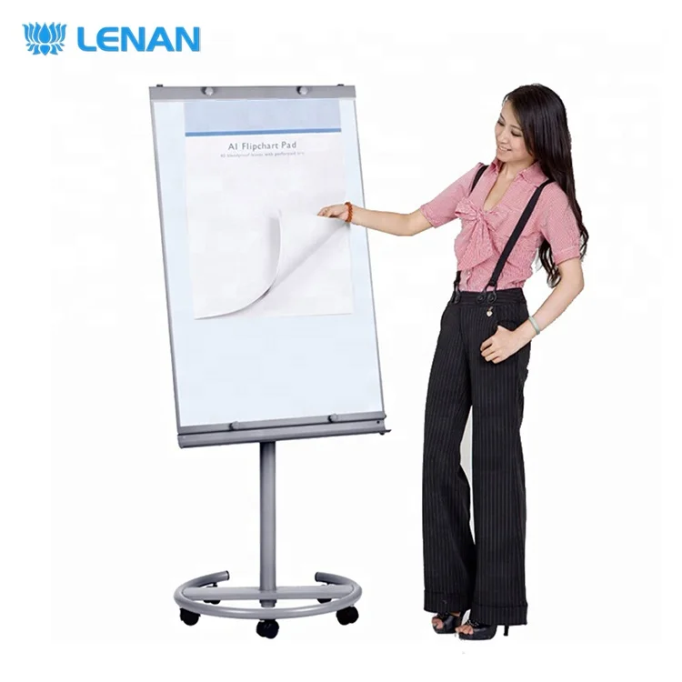 Office & school supplies mobile white board flipchart easel height adjustable magnetic whiteboard flip chart stand with wheels