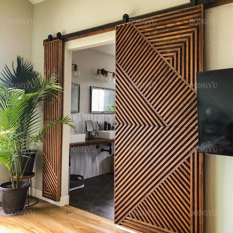 Traditional Design HDF Vertical Real Veneer Solid Wood Sliding Doors Good Quality Melamine Door Interior Soundproof Barn Doors