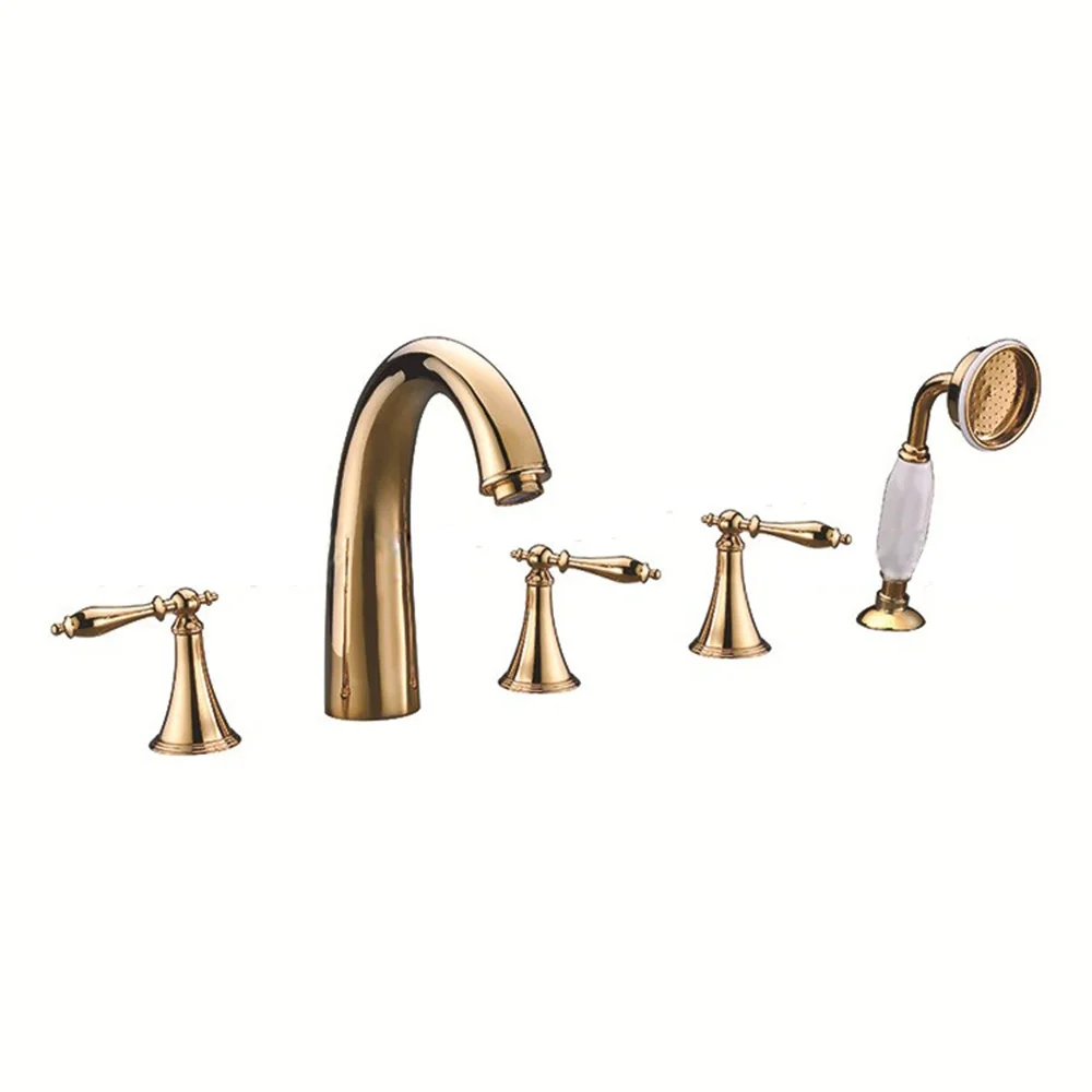 European-Style Five-Piece Bathroom Faucet Set Personalized Processing Five-Hole Telephone Handheld Cylinder Side Basin Faucets