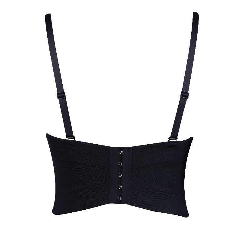Stereoscopic Flowers Decorated Corset Bustier with Beading Black White Stylish Bustier for Live Stream and Festival
