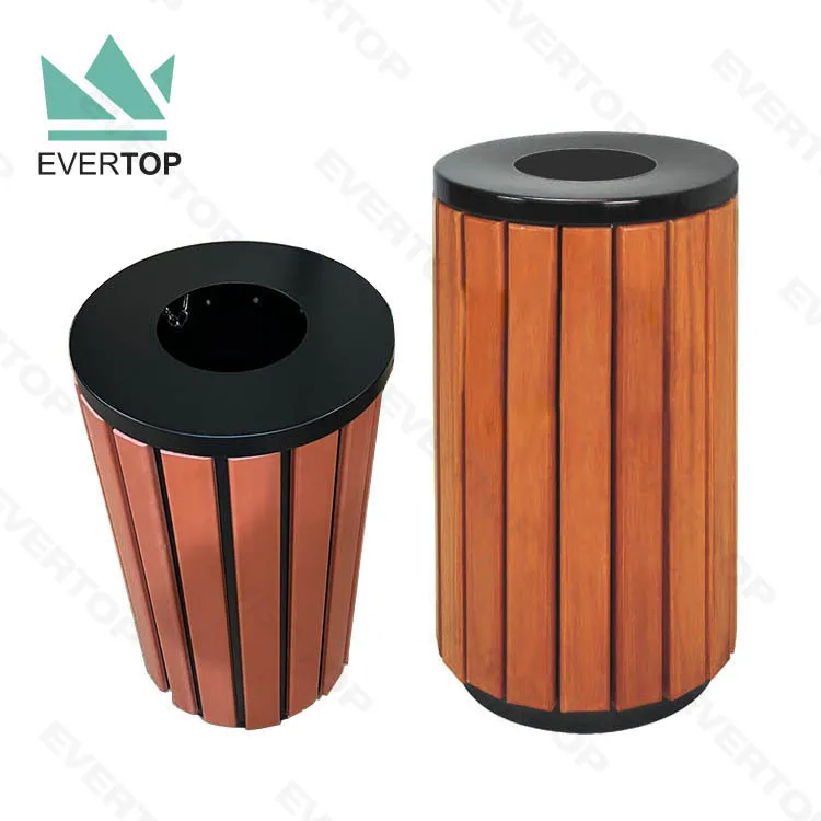 DA-78C2 45L 12 Gallon Park Open Top Waste Bin Wooden Dustbin Public Garbage Bin Wood Trash Bins Outdoor Plastic Wood Trash Can