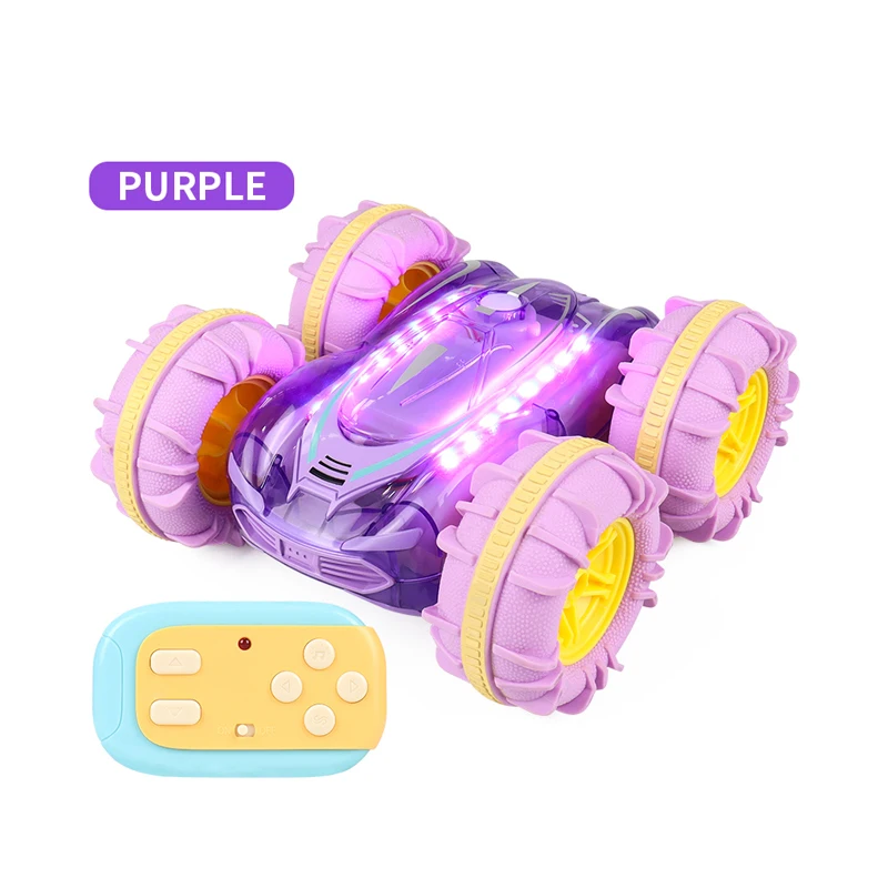 Bemay Toy Double Sided 2.4G Translucent Amphibious Vehicle, Bright Color 4WD RC Stunt Car for Kids