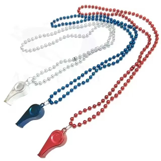 Personality Mardi Gras Beads Necklaces-Multi Color Disco Round Ball Beads Necklaces with Whistle Party and Holiday Supplies
