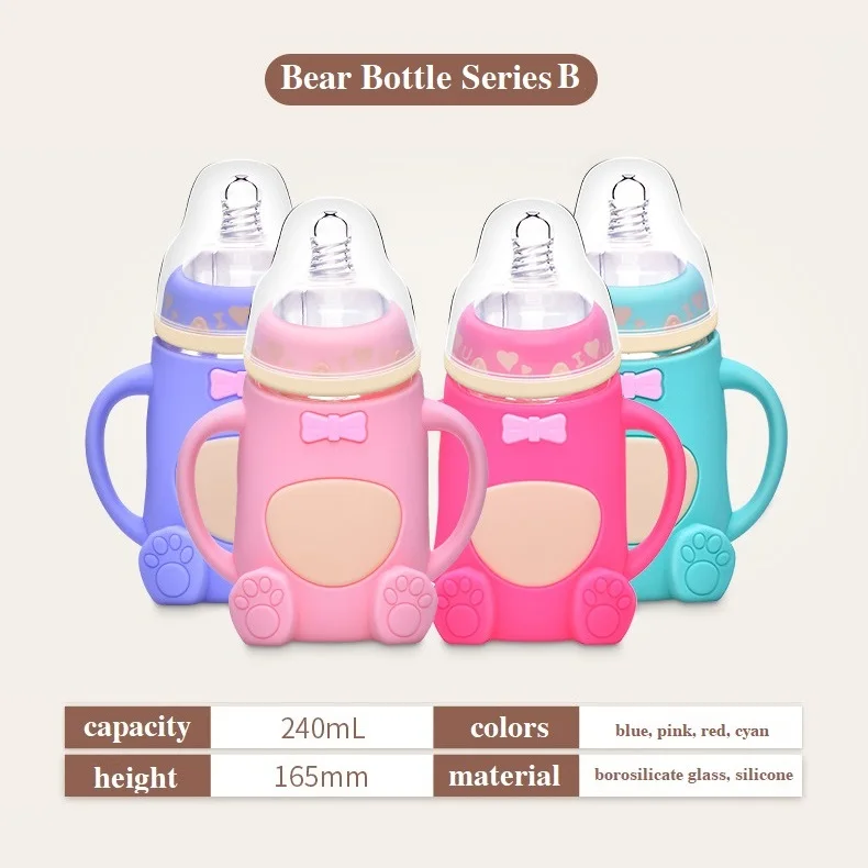Wholesale Food Grade BPA Free Silicone Glass Feeding Unique Baby Bottle