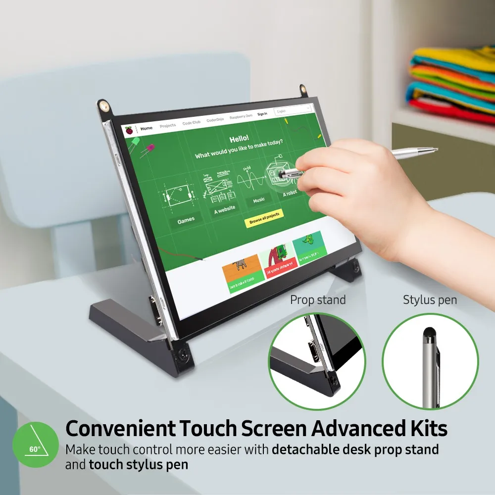
UPERFECT 7 Inch Raspberry Pi Touch Screen with Dual Speakers 1024X600 Portable Capacitive IPS Display 