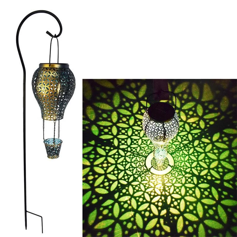 Outdoor decorative landscape lighting hanging metal hot air balloon solar powered led pendant lantern