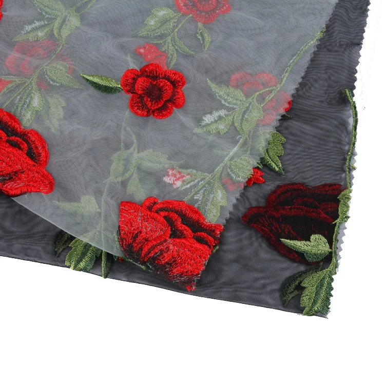 Tulle Embroidered Fabric for Dresses Most Popular Rose Design Cheap Mesh Lace Mesh with Double Border Embroidery Fashion 1 Yards