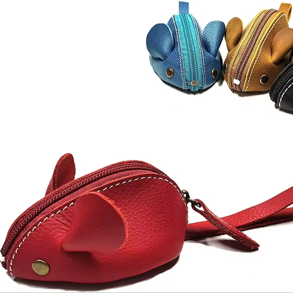 Genuine leather mouse coin purse wallet womens change purse with zipper customized coin pouch mini size pu fashion girls