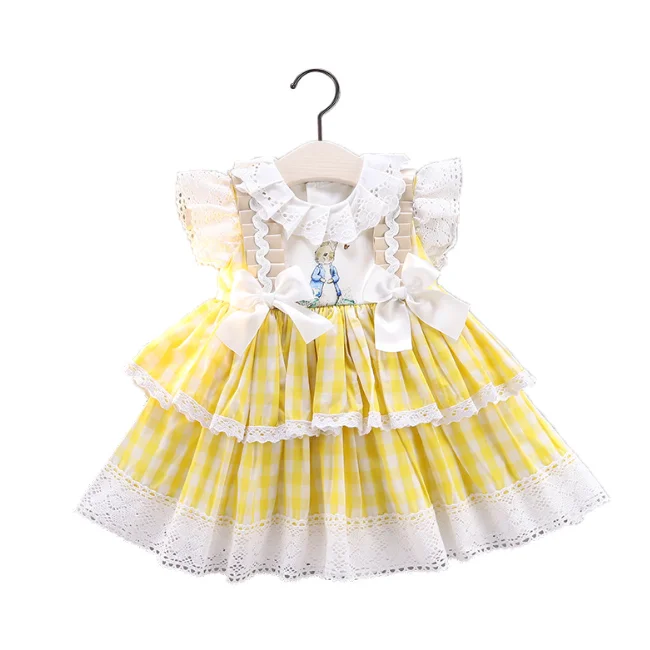 PHB 11704 yellow color cute bunny design children girls dress clothing in spain