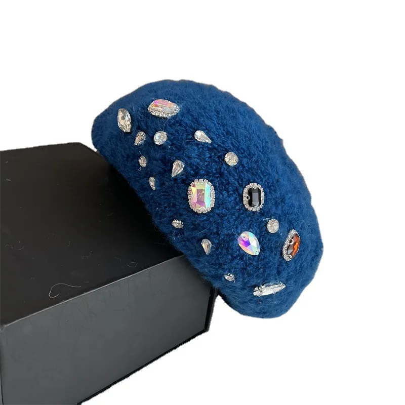 Модные женские береты, модные блестящие украшения, бриллиантовый шерстяной кашемировый берет со стразами для ужина
