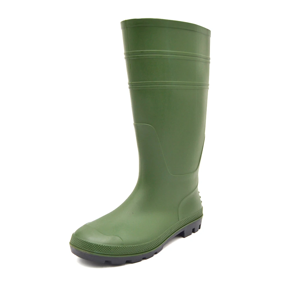 
Green high heels waterproof chemical resistant steel toe safety pvc rain boot for farming 