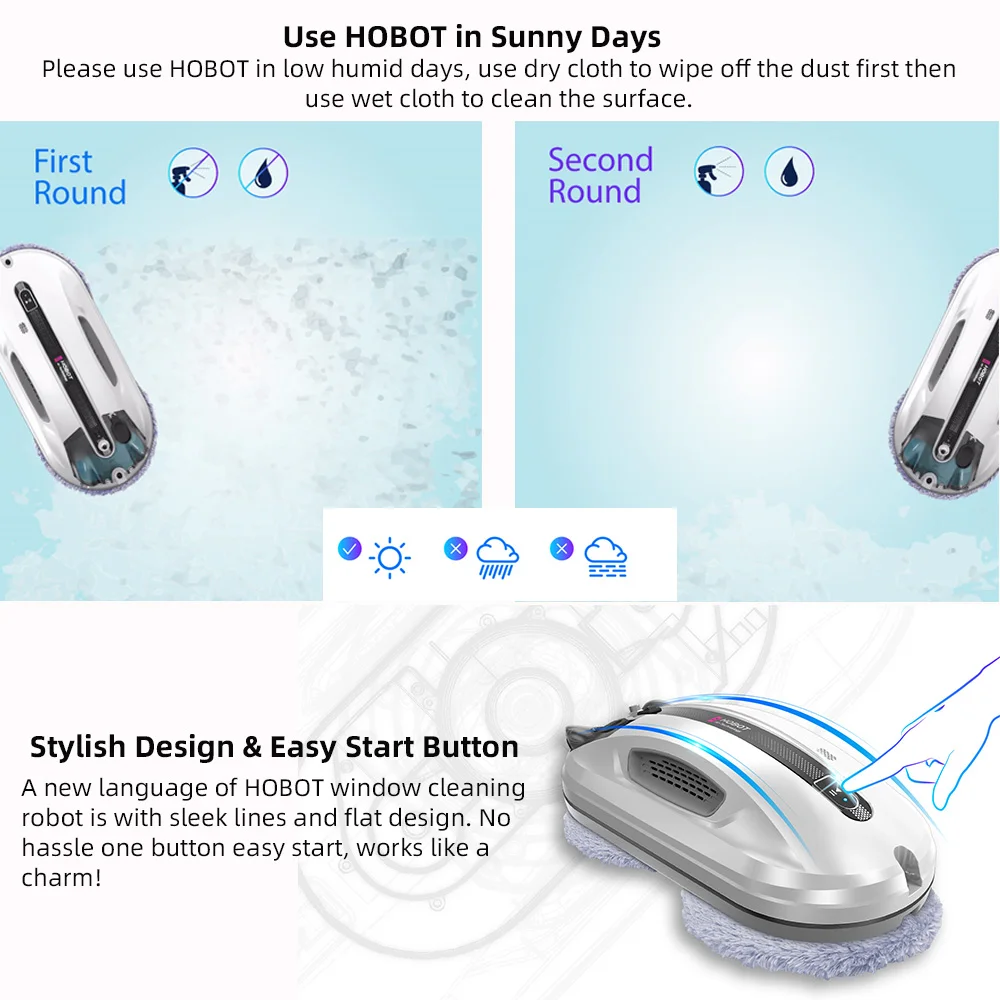 Hobot R3 Smart Window Vacuum Cleaning Robot, Dual Automatic Sprinkler System With Ultrasonic Nozzle For Super Cleaning Power