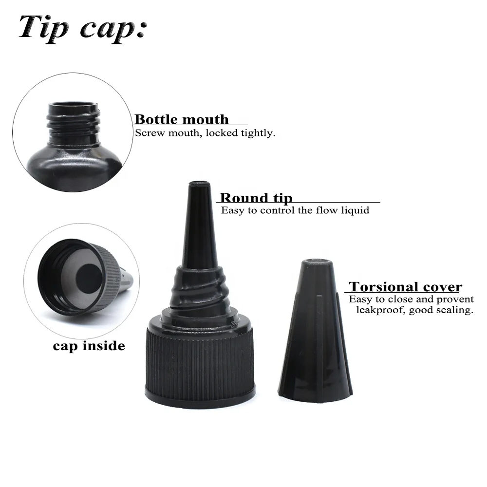 refillable Black PE plastic ink pigment applicator bottle 50ml 150ml 250ml plastic glue paint bottle with tip cap